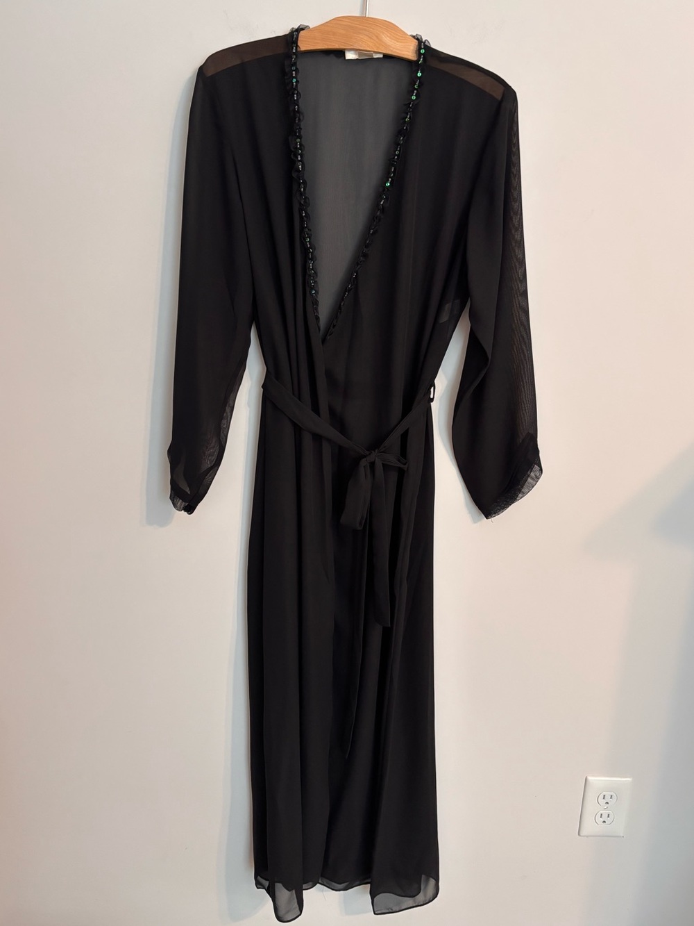 Flora Black Chiffon Sequin Bead trimmed robe
